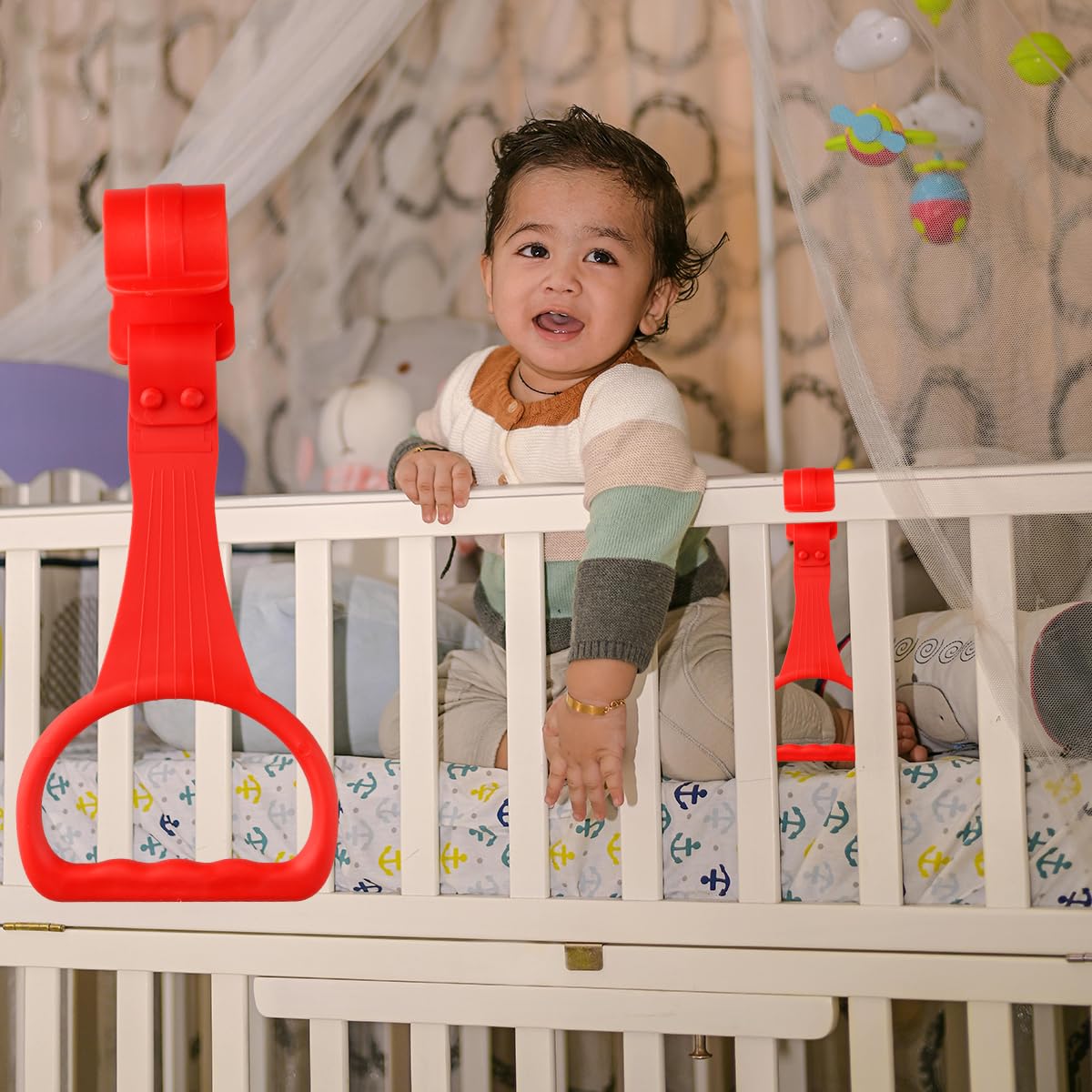Thyonta 4-Pack Crib Standing Sling Ring Baby Toddler Hand Pull Ring Crib Enclosure Accessories (Red, Green, Blue, Yellow) - Image 4
