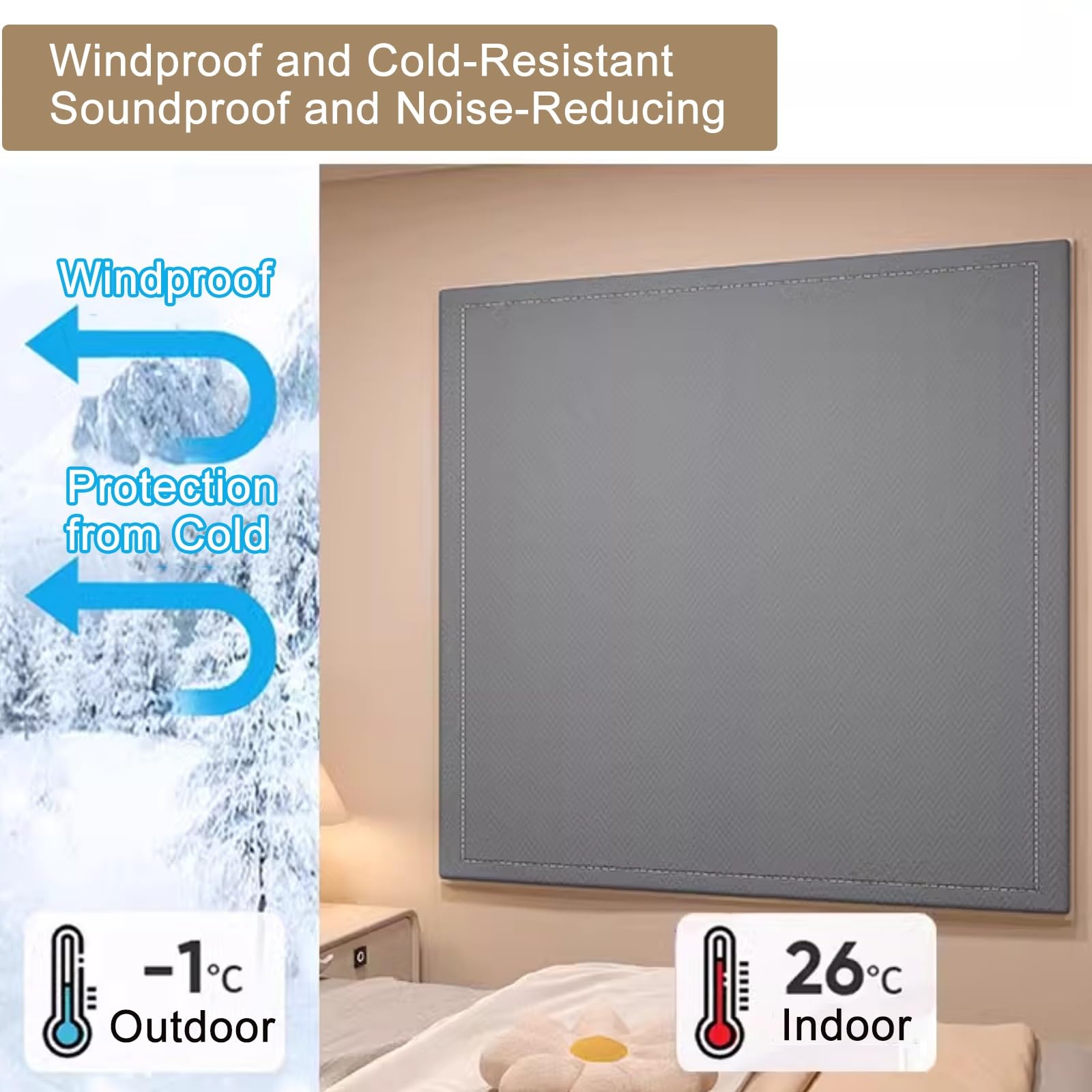 Kit d'isolation de fenêtre pour l'hiver, rideau coupe-vent réduit le bruit et garde la chaleur, facile à installer, protection thermique pour la maison, 120 x 120 cm