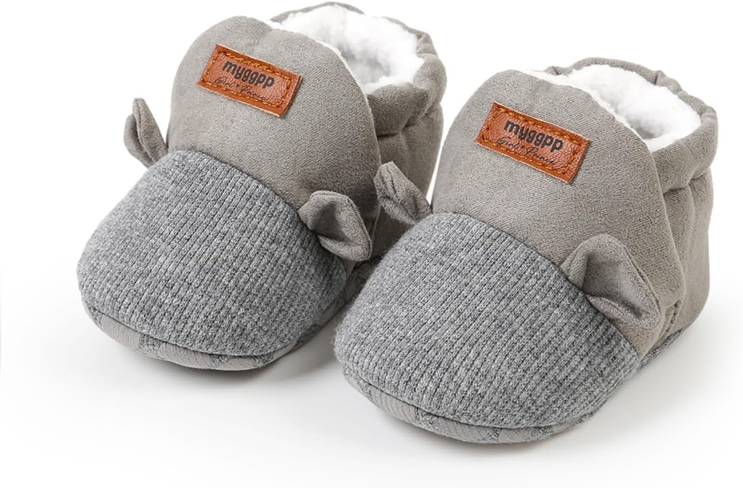 Baby Boys Girls Soft Plush Slippers Cartoon Toddler Infant, Gray, 13CM | Warm Winter House, Ribbed Shoes