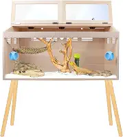 Terrário para répteis de 77 galões com suporte - tanque de répteis 80 cm C x 40 cm L x 100 cm A, gabinete de madeira e frente de vidro, sistema de ventilação, forro à prova d'água