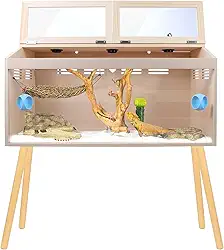 Terrário para répteis de 77 galões com suporte - tanque de répteis 80 cm C x 40 cm L x 100 cm A, gabinete de madeira e frente de vidro, sistema de ventilação, forro à prova d'água