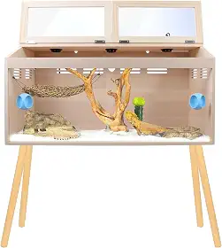 Terrário para répteis de 77 galões com suporte - tanque de répteis 80 cm C x 40 cm L x 100 cm A, gabinete de madeira e frente de vidro, sistema de ventilação, forro à prova d'água