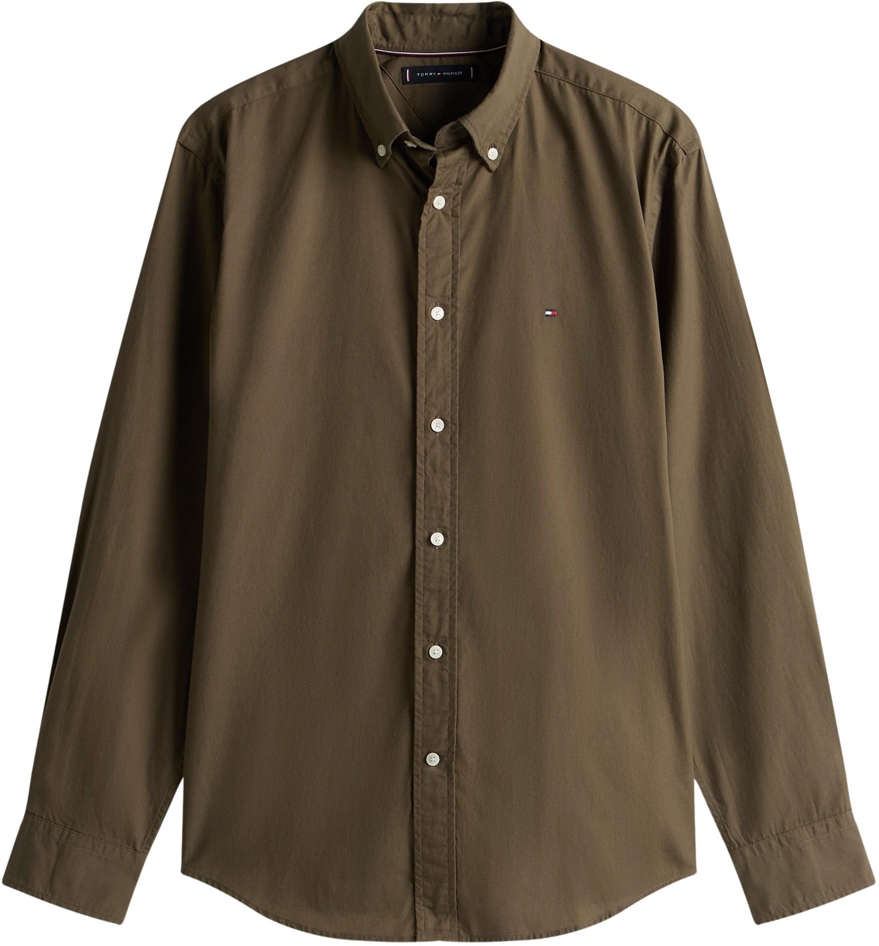 Tommy Hilfiger Męska koszula Flex POPLIN Solid RF MW0MW37550 L/S, khaki, S, Khaki (zieleń wojskowa), S