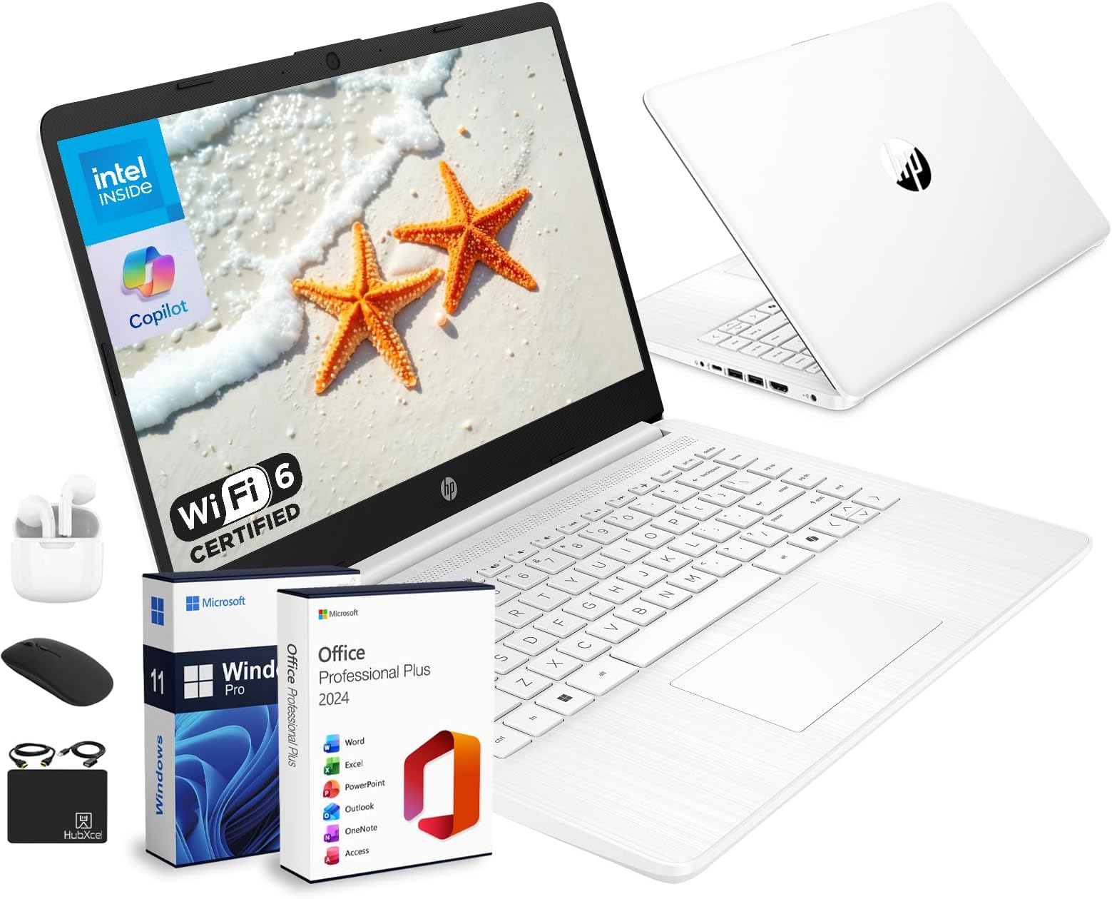 - 14 Laptop Ultra Portable 2026 Business Home Student Computer, MS Office, Al Copilot, Intel CPU, 16GB RAM, 628GB Storage (128GB SSD + 500GB Ext), Wi-Fi 6, HubxcelAccessory, Win 11 Pro, White