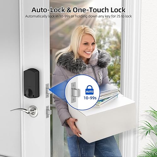 Miniatura 4 de Cerradura de puerta de huellas dactilares, níquel satinado, entrada sin llave con teclado, contraseña antimiradas, 200 códigos de usuario, bloqueo