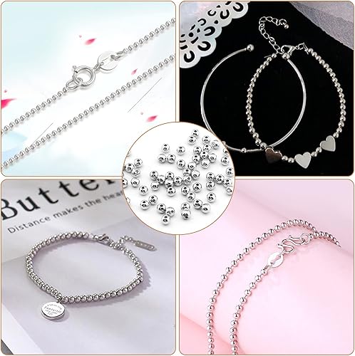 Miniatura 6 de Savita 1400 cuentas redondas de metal sueltas lisas de 0.157 pulgadas (0.157 in), cuentas redondas chapadas en metal para joyas, pulseras, collares,