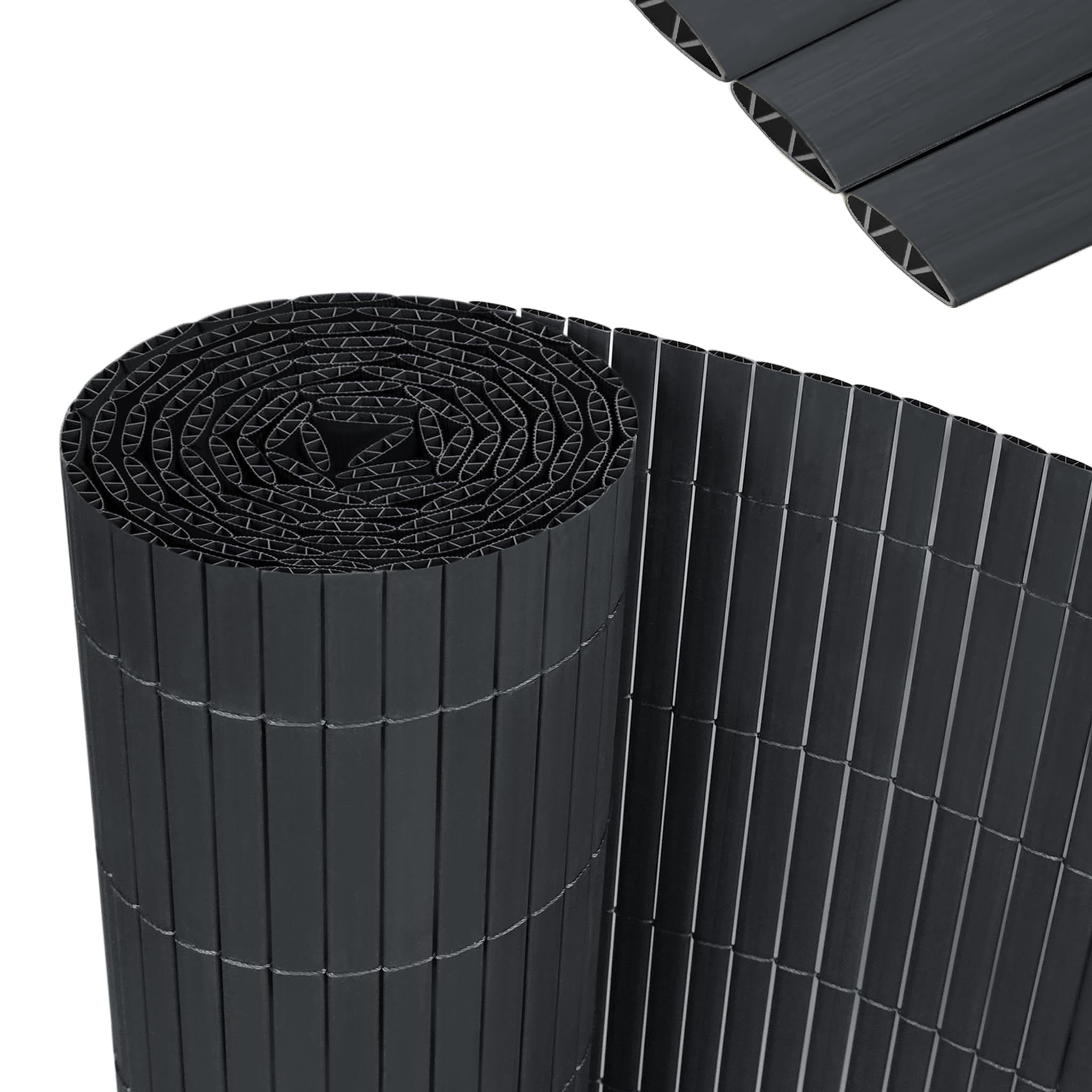 YRHome PVC Sichtschutzmatte 90x600cm Stabile W-Form Sichtschutzzaun Balkon Balkonsichtschutz Sichtschutz mit Kabelbindern Windschutz Wetterfest UV-beständig für Garten Terrasse, Anthrazit