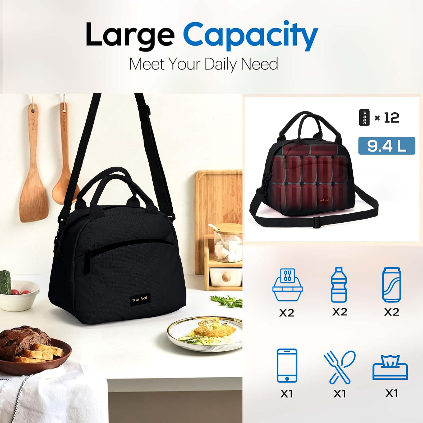Borsa Termica Porta Pranzo | Con Tracolla | Impermeabile | Per Lavoro E Picnic