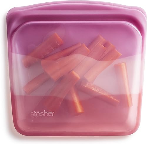 Stasher Bolsa de silicona reutilizable para almacenamiento de alimentos, triángulo coral, microondas, al vacío, apta para lavavajillas, horno y