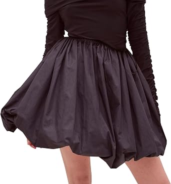 Womens Elastic Waist Bubble Mini Skirts with Adjustable Drawstring
