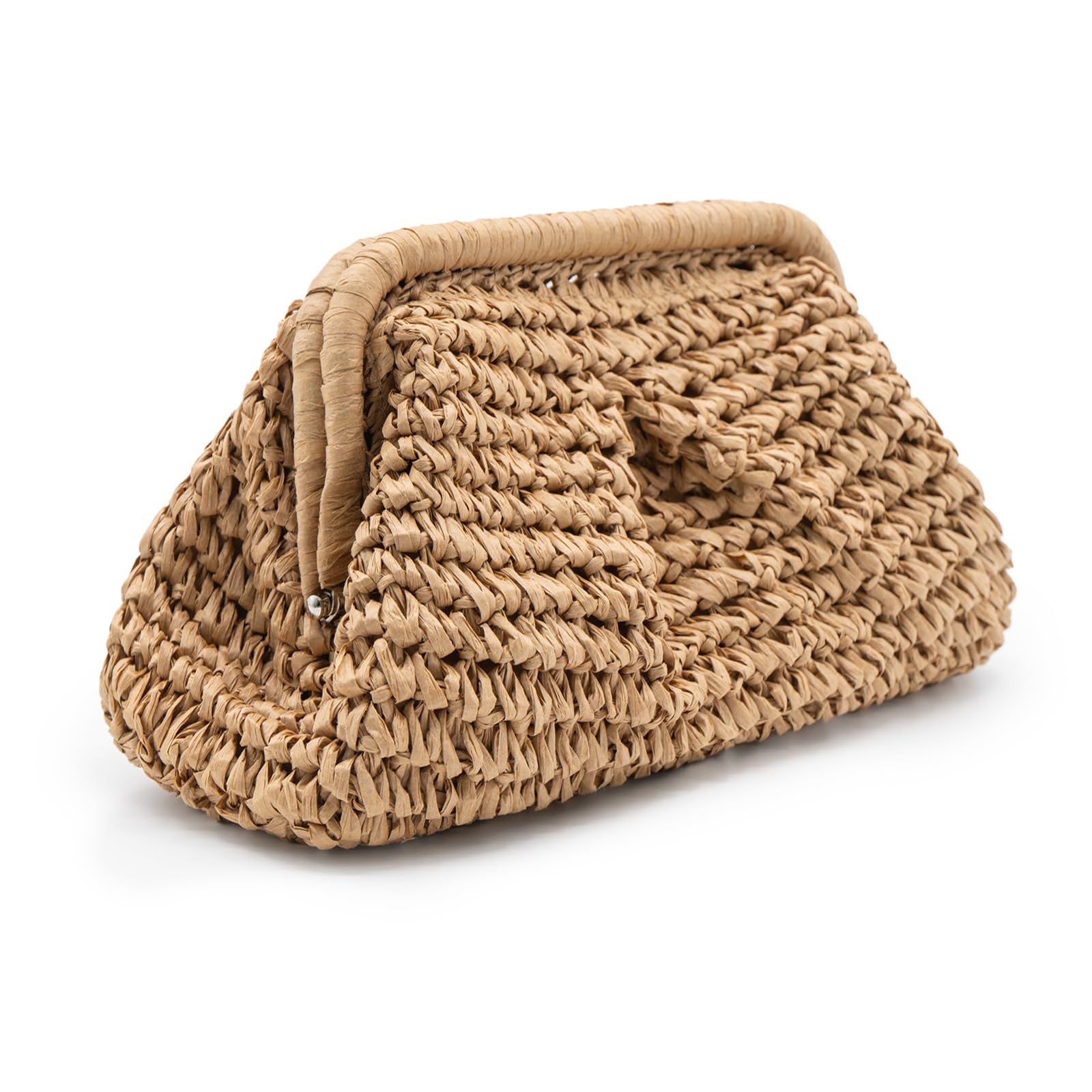 MaijjLyn Straw Clutch Purse - Crossbody Bag for Women, Woven Beach Handbag, Cloud Dumpling Pouch in Khaki