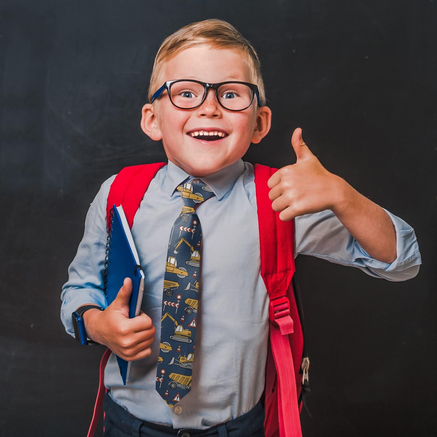 Toddler Size (Construction Cars) Pre-Tied Adjustable Novelty Necktie, Fashion Conversational Neck Strap Ties for Boys and Children, for Wedding Parties Events
