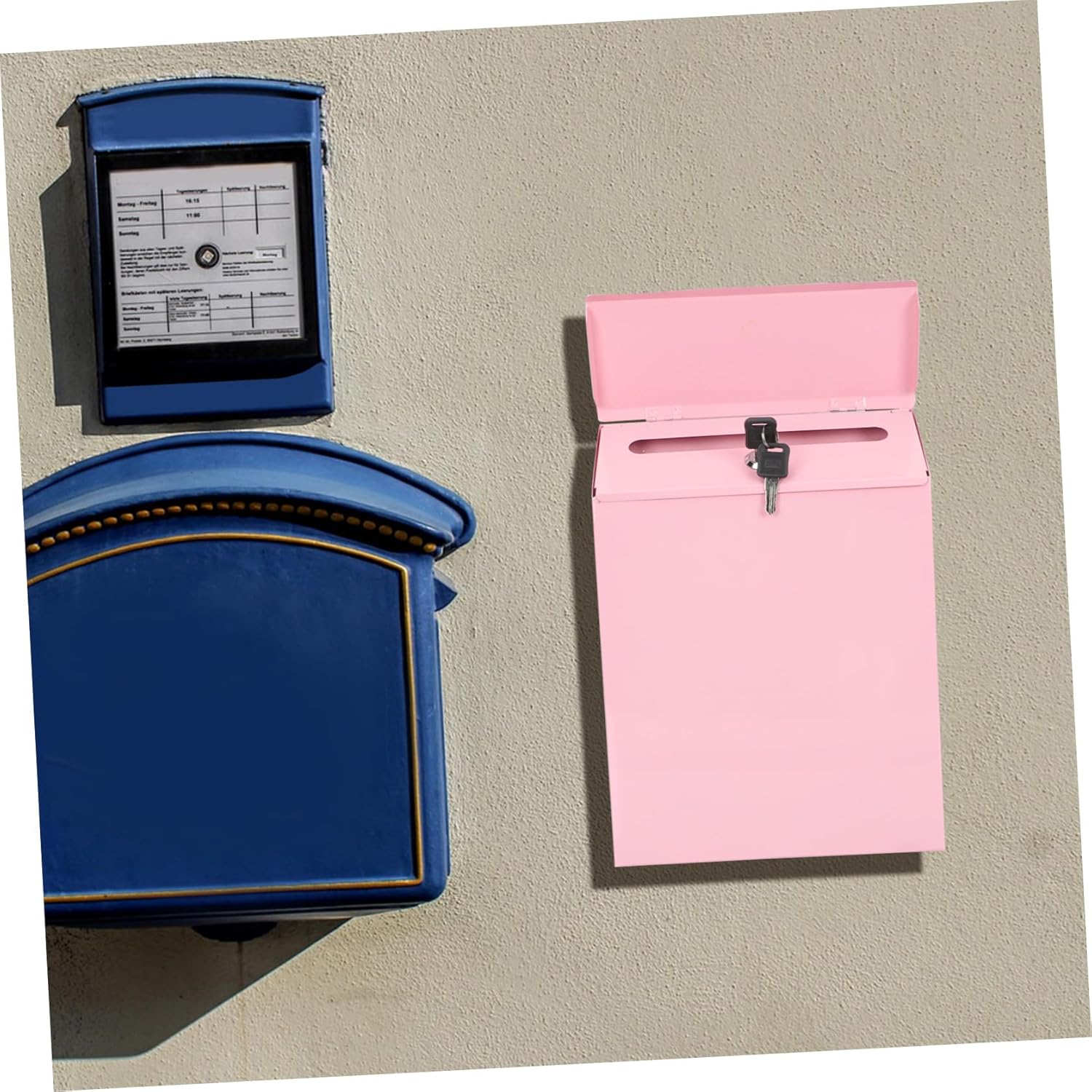 Wall-Mount Iron Mailbox with Lock, Multi-Function Drop Box and Convenient Letter Accessory for Home and Office, Pink Rustic Style Mail Box for Secure Mail and Suggestion Collection