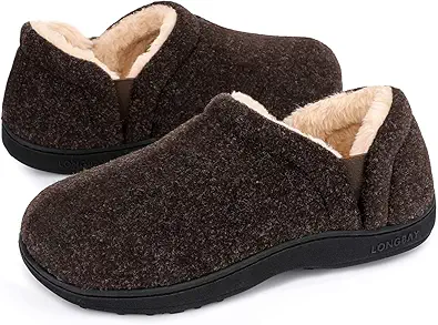 LongBay Men's Felt Slippers Warm Comfy House Shoes for Indoor Outdoor