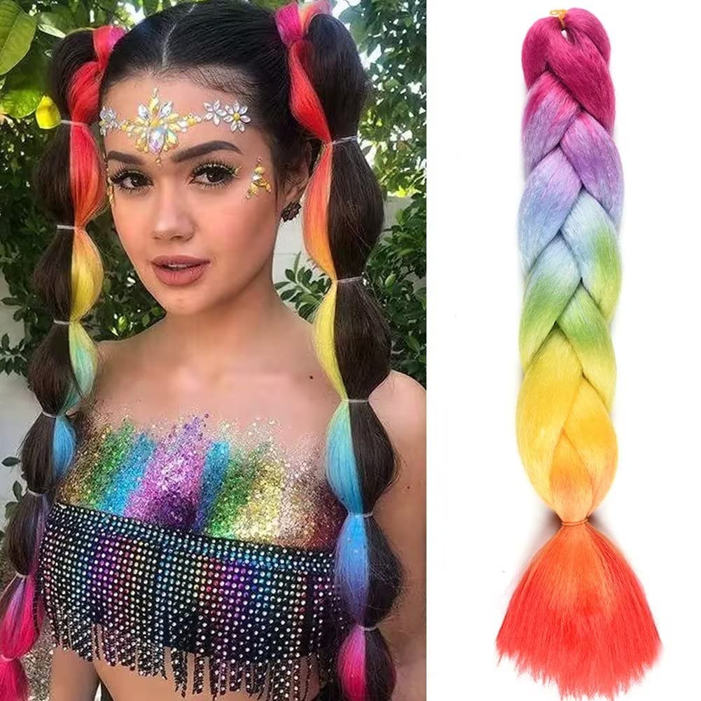 Ombre Braiding Hair 3pcs Rainbow Braiding Hair Extensions 24inch Colored Hair Extensions For Braiding My Like Color Hair Extensions For Kids