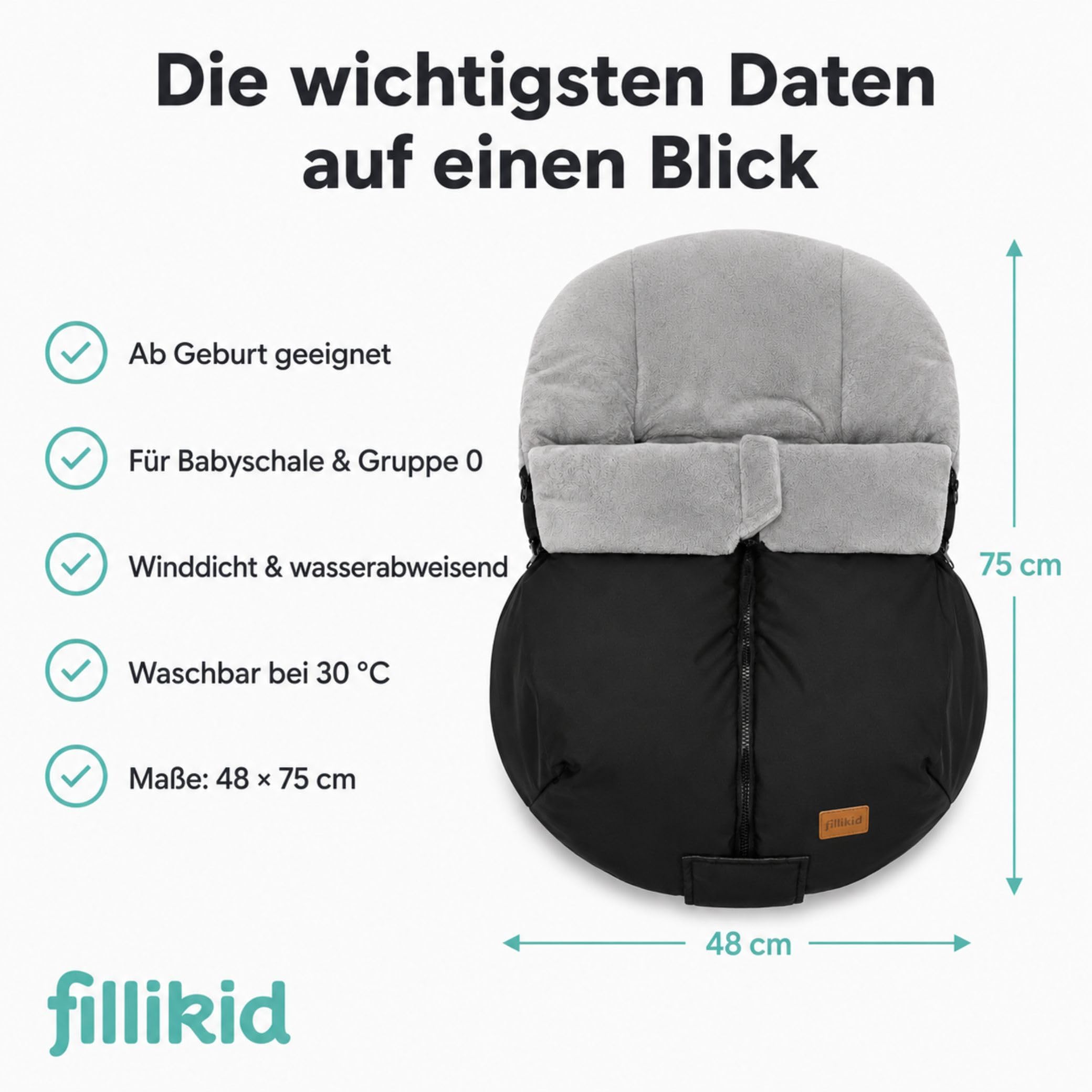 Fillikid Baby Winterfußsack Sella Exklusiv | leichter Fußsack winddicht & wasserabweisend, waschbar | für Autositze, Babyschale, Babywanne | warmer Universal-Fußsack ab Geburt