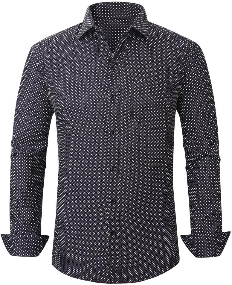 Mans Long Sleeve Button Down Shirt Wrinkle Free Dress Shirt Print Regular Fit Shirt for man