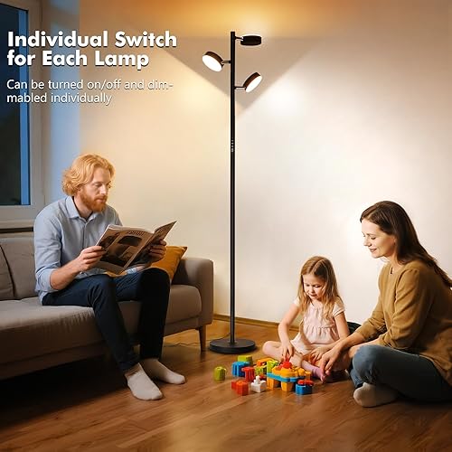 Miniatura 5 de Lámpara de pie de árbol para sala de estar, moderna lámpara de pie negra, luz de pie LED con control remoto y táctil, regulable 3000K-6000K para