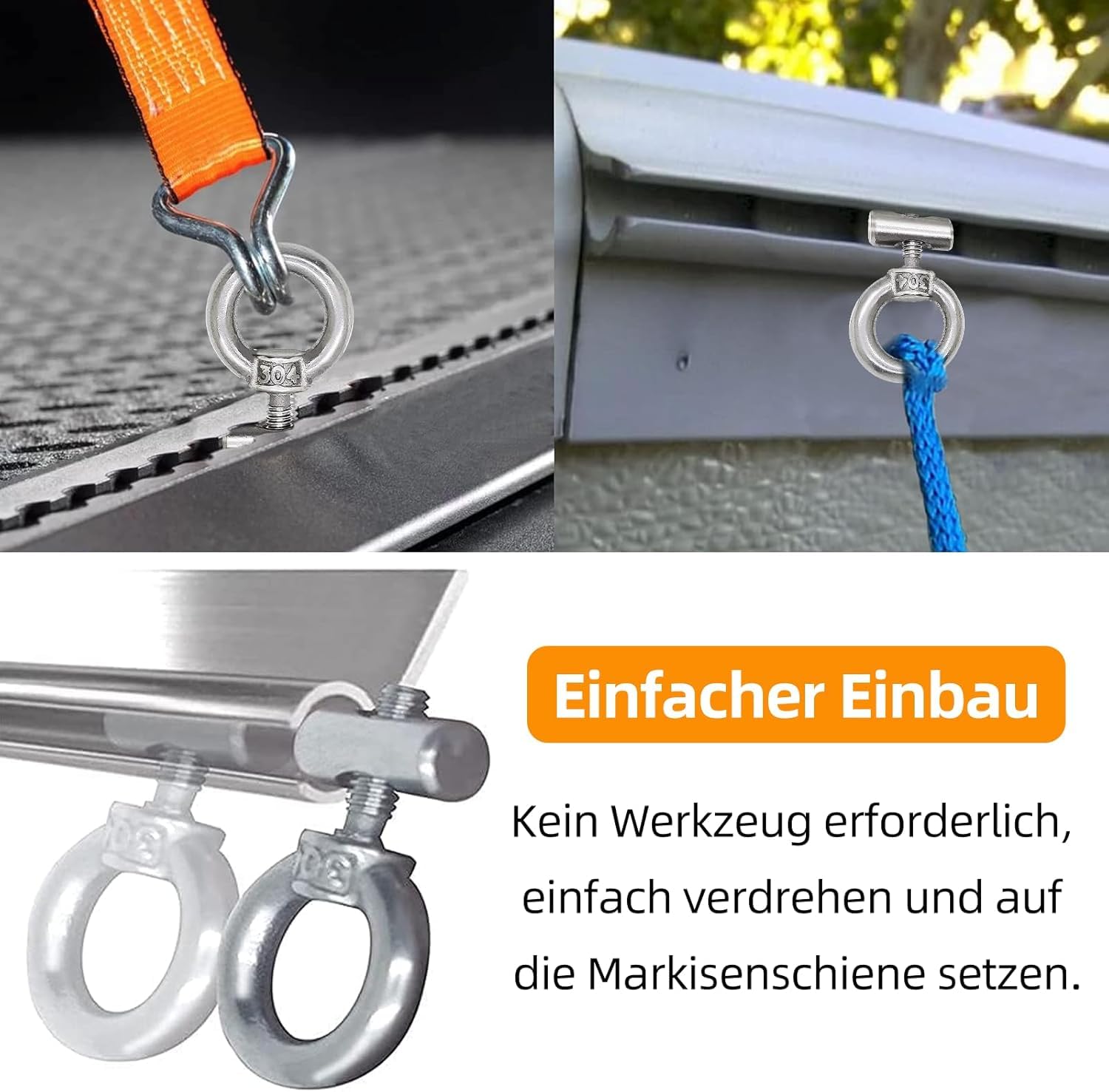 Ganci per Tendalino Camper Acciaio Inossidabile 8 Set da 6 mm Accessori Roulotte Barche