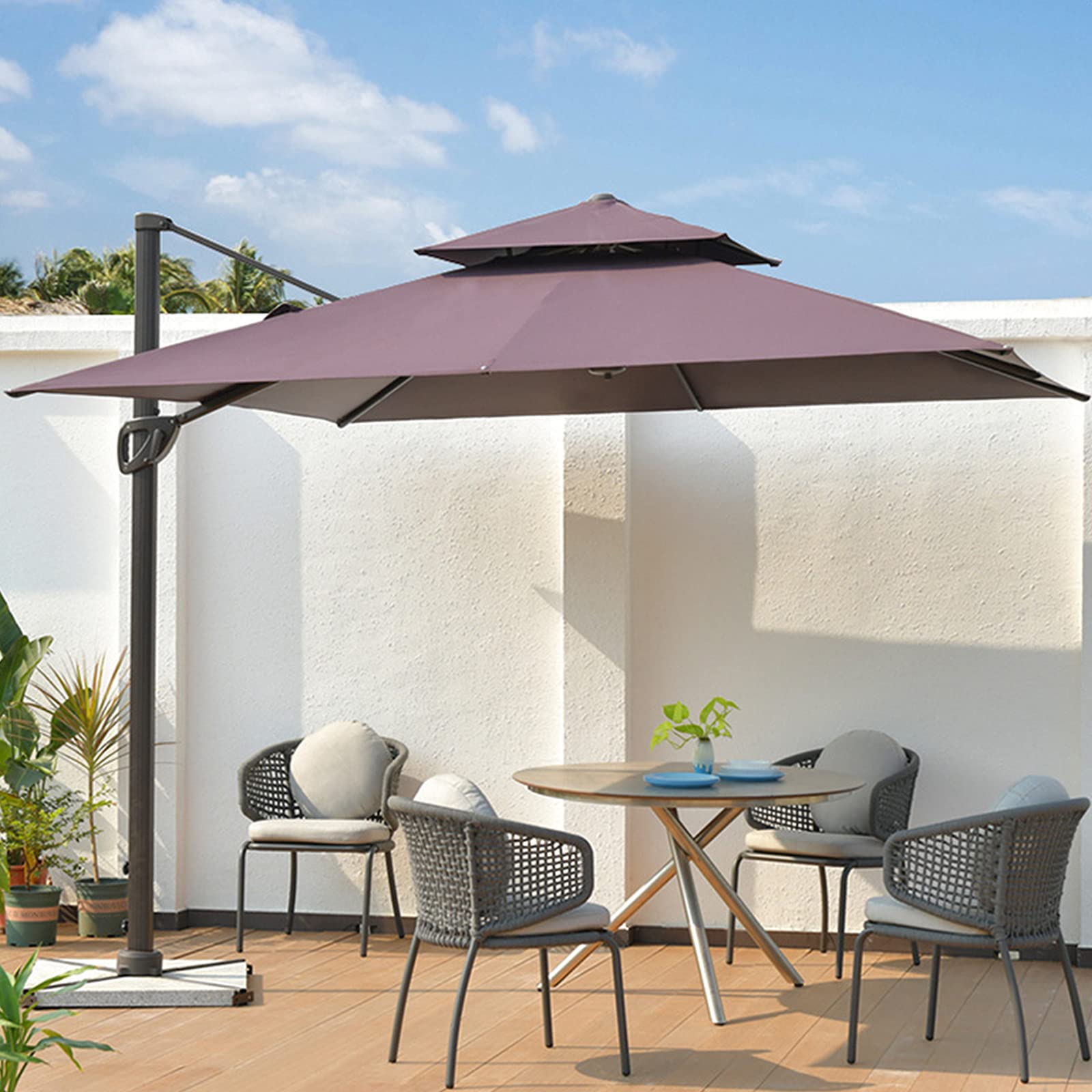 WDSOPK Outdoor Table Umbrella,Patio Umbrella With 8 Sturdy Ribs, Tilt And Crank Market Umbrellas For Garden, Deck, Backyard And Pool,Brown-3 * 3m