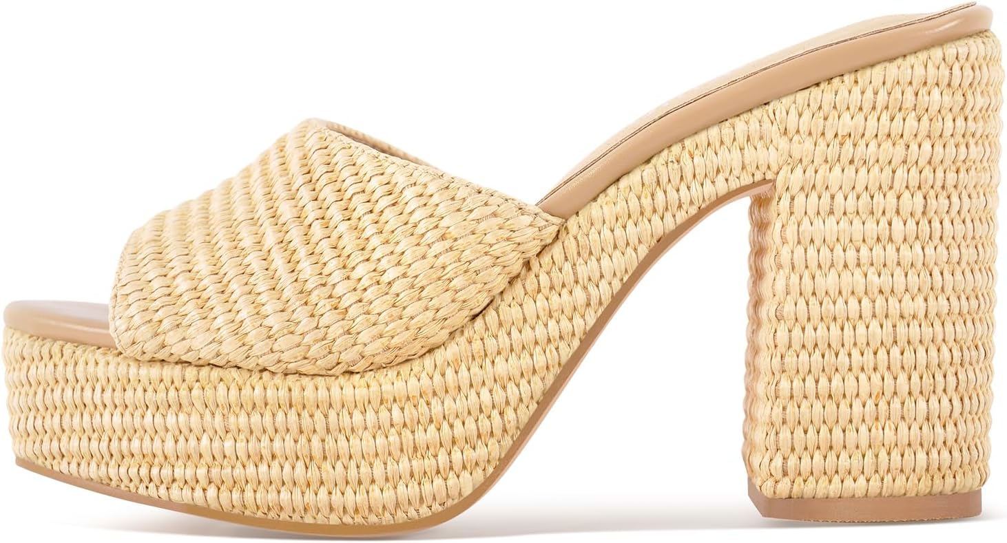 Heeled Platform Sandals for Women 2025 Chunky Espadrille Wedge Summer Beach Sandals Straw Slip On Shoes - Image 2