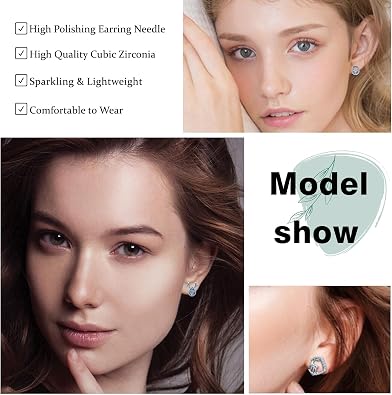 Silver Plated Stud Earrings for Women | 9 Pairs Stud Earrings Set | CZ Pierced Diamond Earrings | Gold Plated Earrings Multipack
