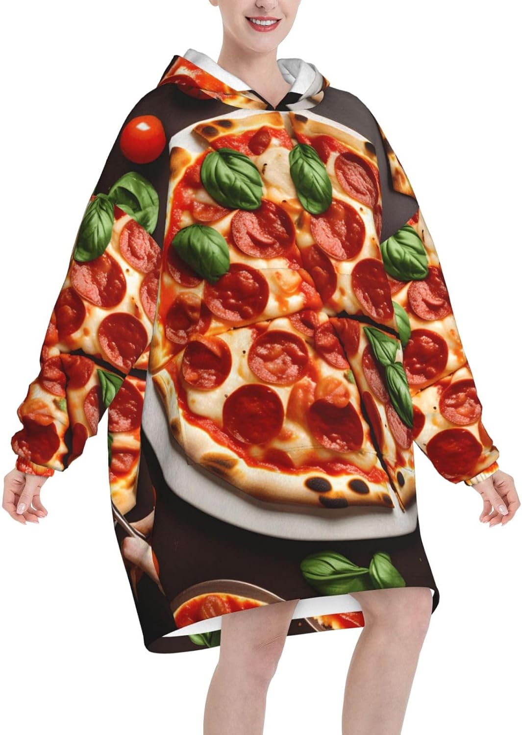 Pizza Foodprint Oversized Hoodie Blanket, Super Soft Warm Comfortable Hoodie, Wearable Blanket Adult