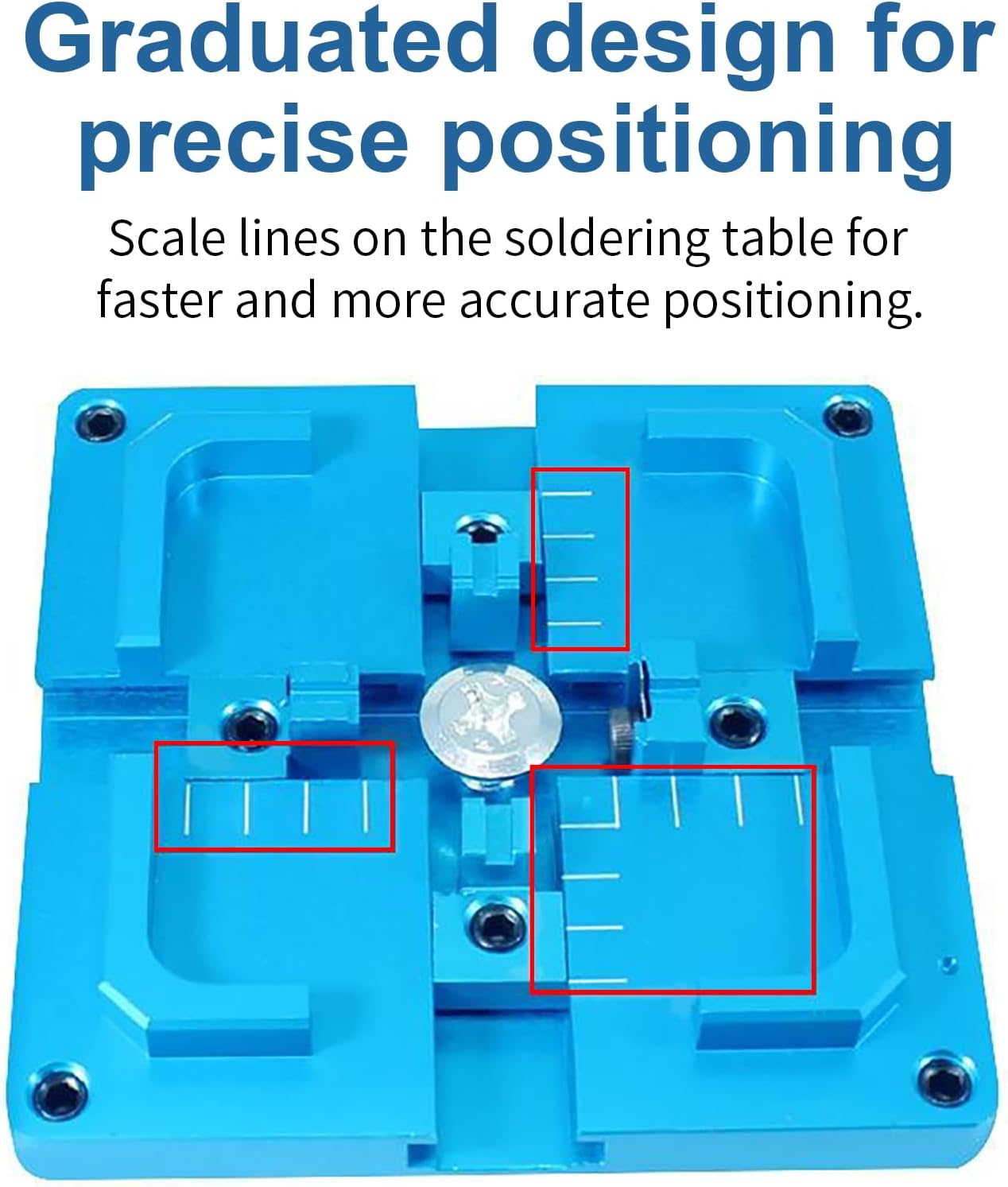 BGA Reballing Station, 90mm x 90mm Universal Stencils Holder Template Fixture Jig with Hand Shank, with 10 steel templates, Aluminum Alloy BGA Ball Planting Table with scale, Adjustable
