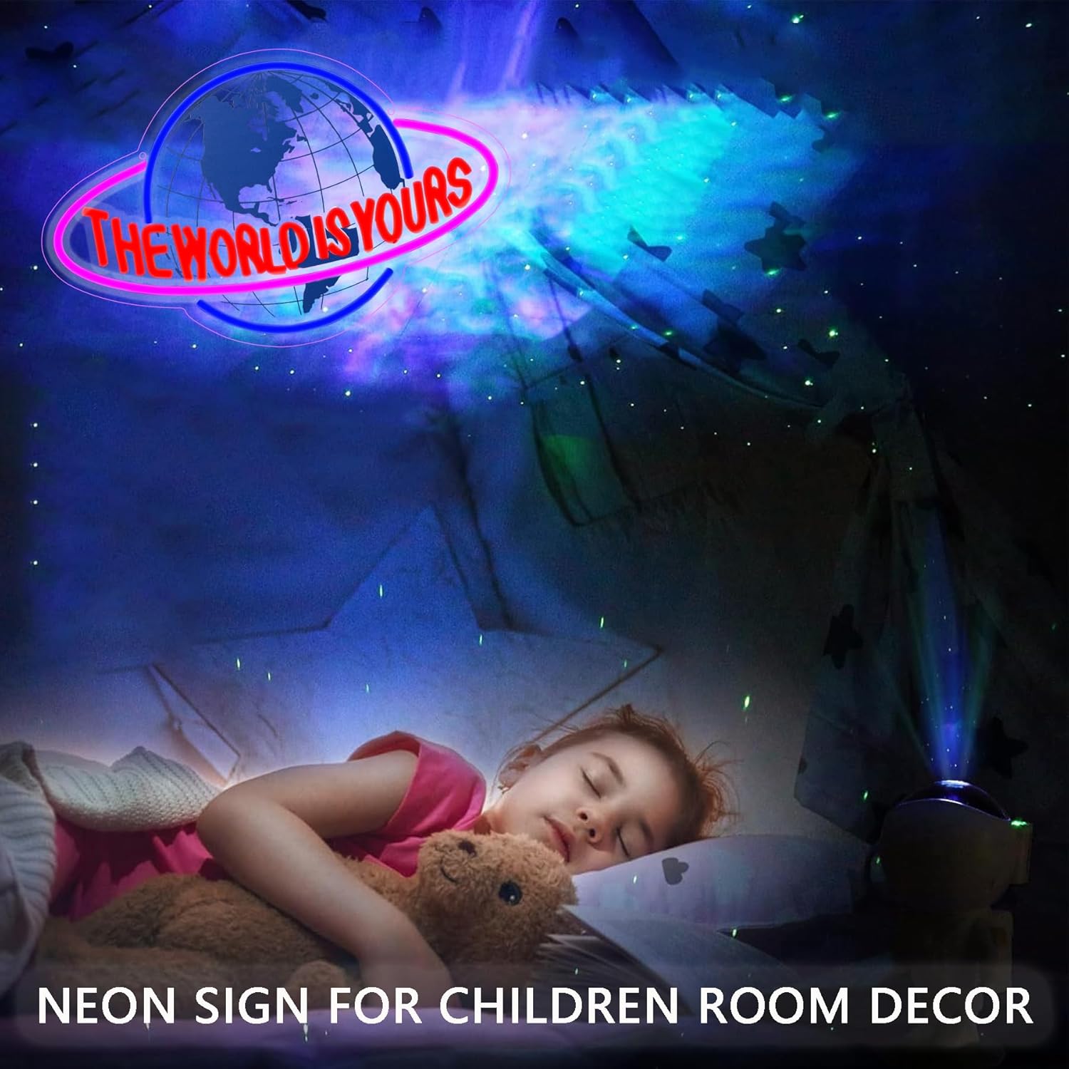 The World is Yours Neon Sign,USB Powered Neon Signs for Wall Decoration,The World is Yours Neon Light Apply to Living Room,Game Room,Office,Graduation Party,LED Signs for Bedroom Wall (New Blue) - Image 2