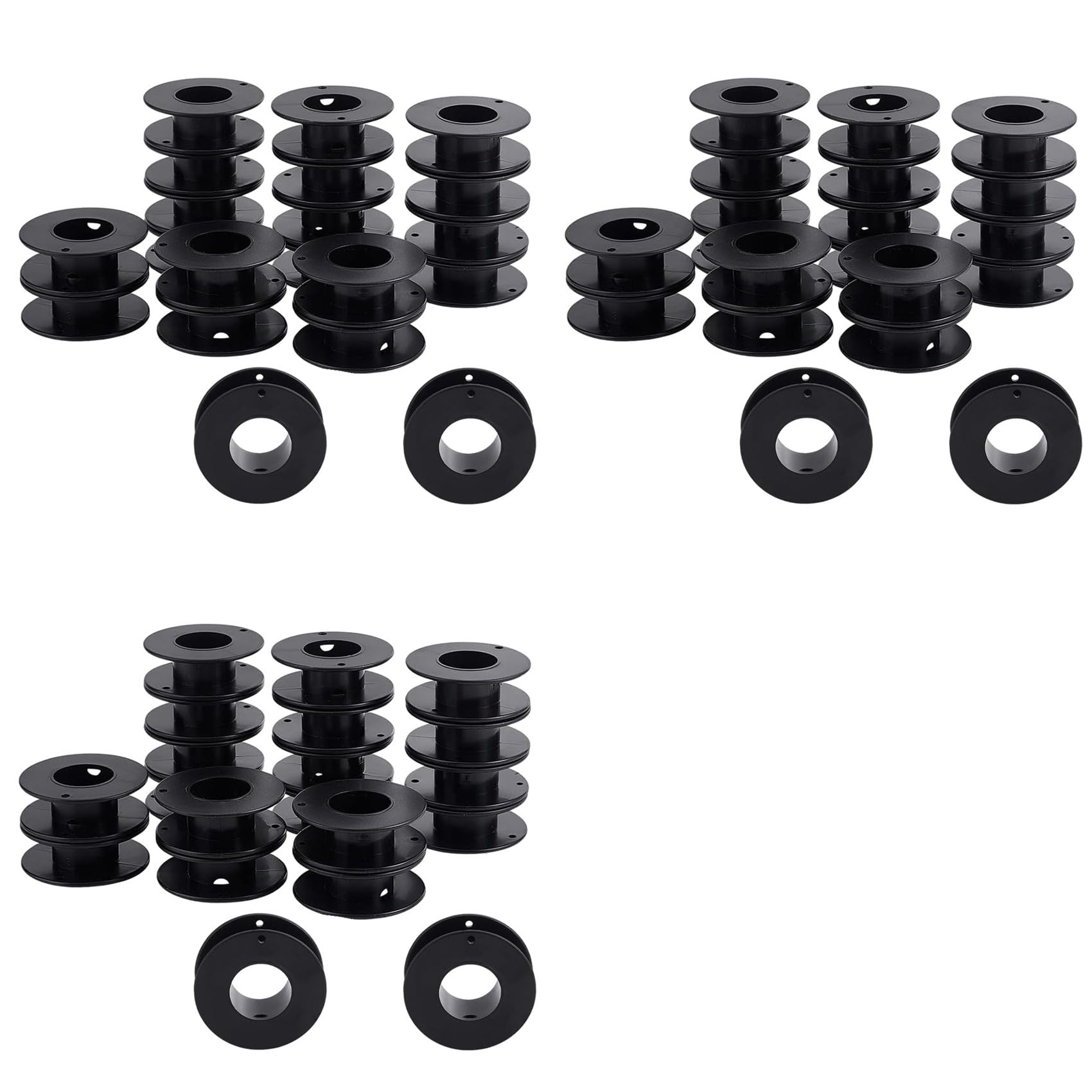 Jnchdghwa Black 60Pcs Empty Spools, 2.1X0.7 Inch Plastic Thread Spools Ribbon Spools Craft Spools Wire Spool Weaving Bobbins