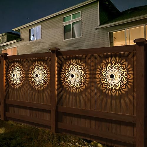 Miniatura 4 de Paquete de 2 Luces Solares para Vallas de Metal, Luces Solares para Exteriores de Terraza, Escalón y Pared con Temática de Mandala, Luz Impermeable