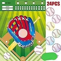 Vista 1 de WERNNSAI Pin The Baseball on The Glove Game – Decoración de fiesta de cumpleaños deportiva, póster de juegos de béisbol con 24 calcomanías