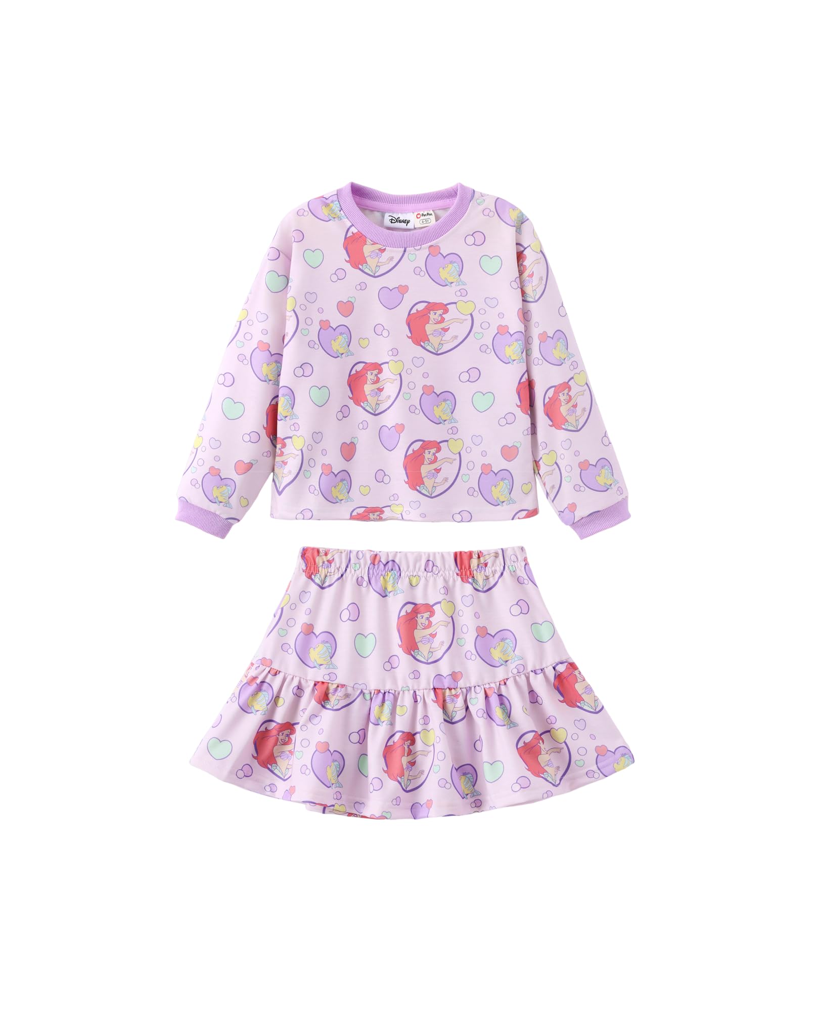 Disney Girls' 2-Piece Outfit Sweatshirt Top &amp; Pleated Skirt Set 2-9Y