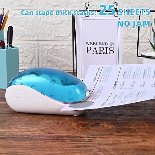 Vista 38 de Grapadora eléctrica, incluye 2000 grapas y 1 removedor de grapas, adecuada para el tamaño de la palma y alta comodidad, capacidad de 25 hojas, Negro