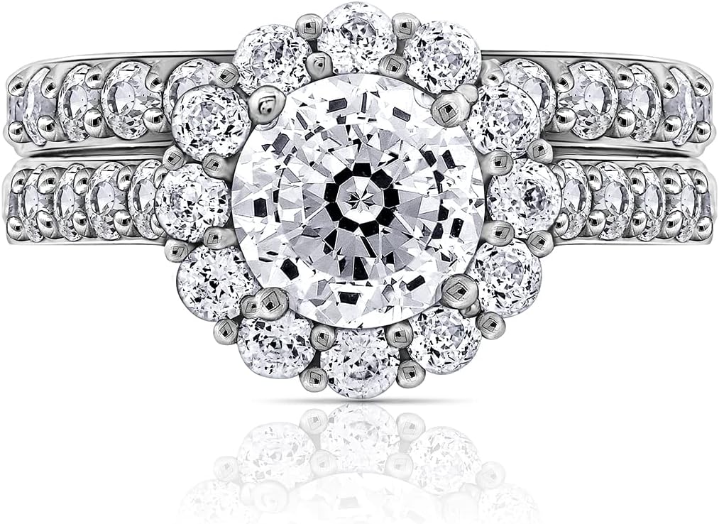 Amazon Essentials Sterling Silver Flower Halo Ring set with Infinite Elements Cubic Zirconia - Image 9