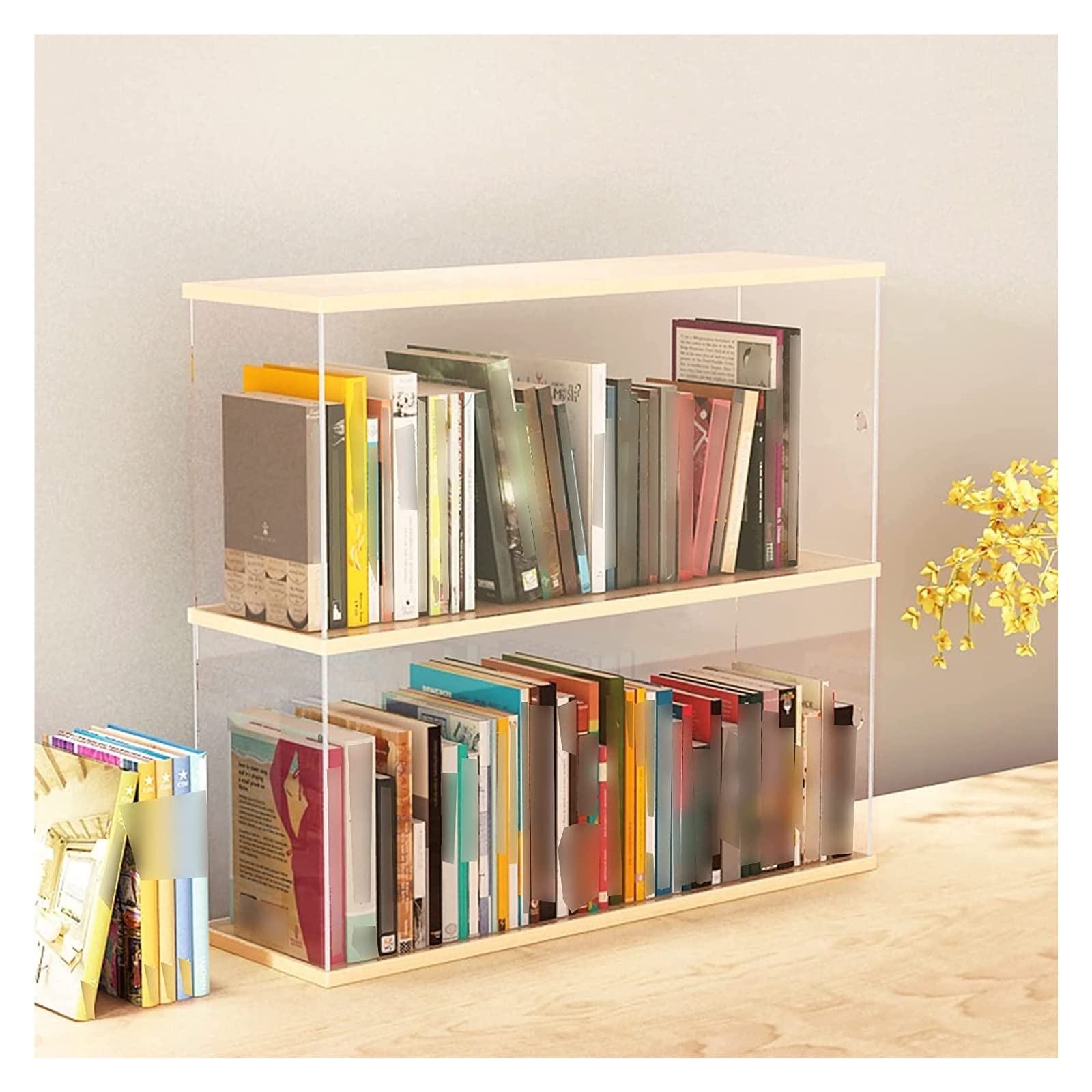 Transparente Estantes Acrílico Vitrina De Vitrina Acrílica, Caja De Almacenamiento Apilable De Madera A Prueba De Polvo For Estantería Organizador De Escritorio De Escritorio, Vitrina De Cubo Extraíb