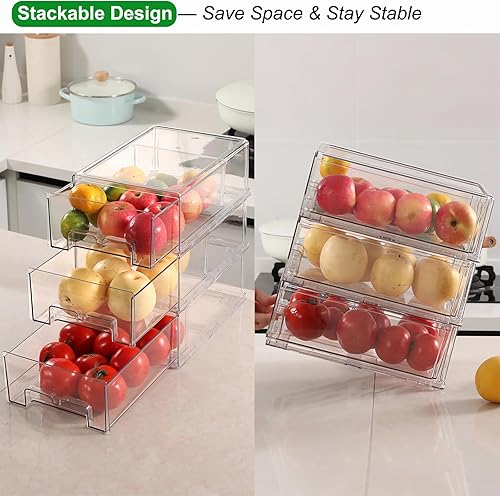 Miniatura 3 de Taiuloo Paquete de 2 contenedores organizadores apilables para refrigerador con cajón extraíble, contenedores transparentes sin BPA para