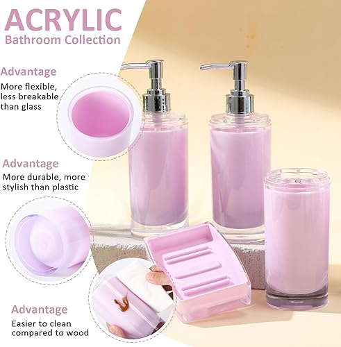 Miniatura 2 de BSSN Juego de accesorios de baño de acrílico morado, 6 accesorios de baño que incluyen dispensador de jabón, jabonera, soporte para cepillos de