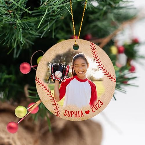 Miniatura 3 de Adorno de béisbol con imagen personalizada de Navidad 2023, nombre personalizado y foto, adornos de béisbol regalos para amantes del béisbol, adorno