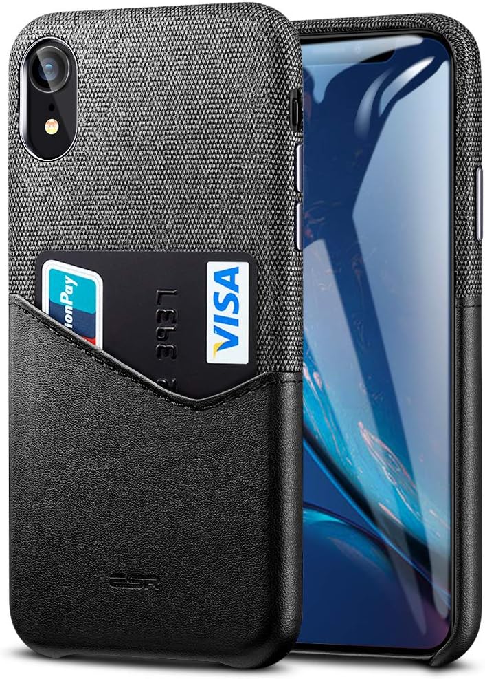 ESR Metro Wallet Case for iPhone XR, Soft Fabric + Premium PU Card Leather Case with ID & Card Holder Slot for The iPhone XR(Charcoal/Black)
