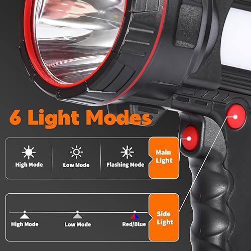 Miniatura 4 de Superbright - Linterna LED de mano, potente reflector recargable por USB, con función de banco de energía, luz de emergencia portátil para acampar