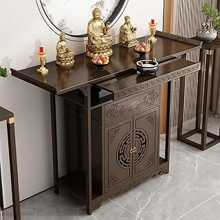 Wooden Altar Table, Buddha Niche with Storage, Meditation Offering Table...