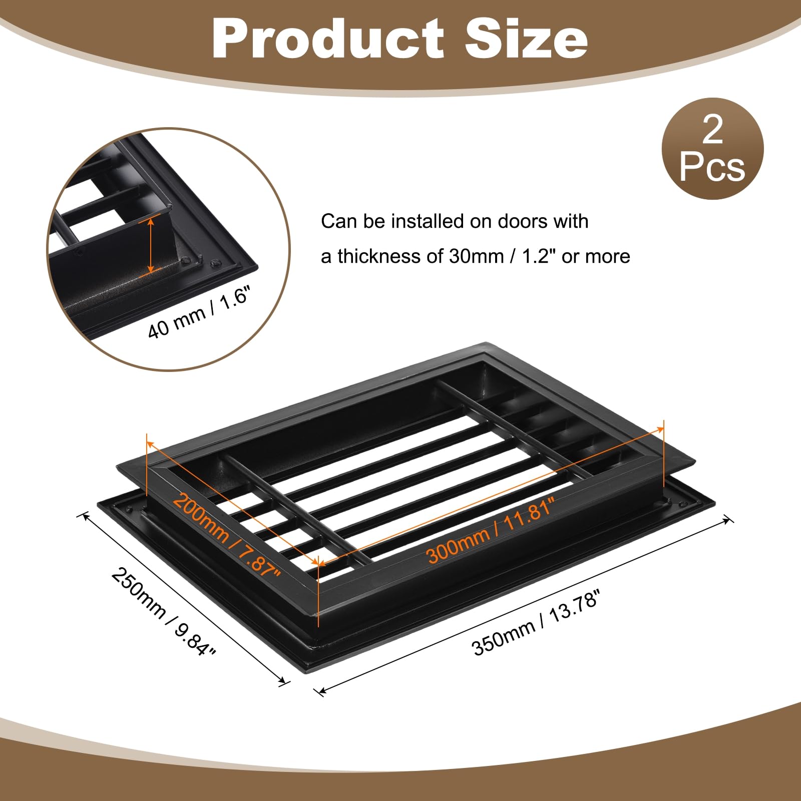 PATIKIL 2Pcs 12" x 8" Grille D'Aération Pour Porte Couvre-Lames Noir