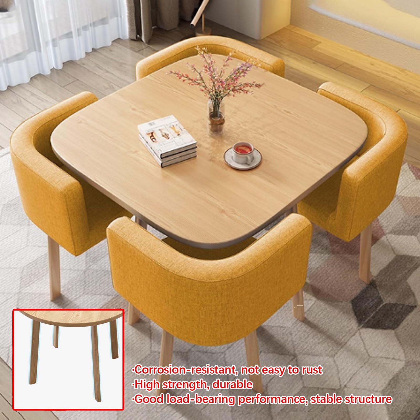 Modernes graues Esstisch-Set, runder und quadratischer Konferenztisch mit 4 Stühlen, platzsparendes Design, perfekt für kleine Konferenzräume und Wohnzimmer, ideal für Zuhause und Büro