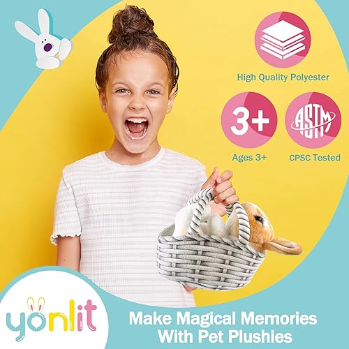 Miniatura 2 de YONLIT Juego de cestas de peluche realistas para conejitos para mascotas, animales de peluche realistas con una bolsa de tela adecuada para