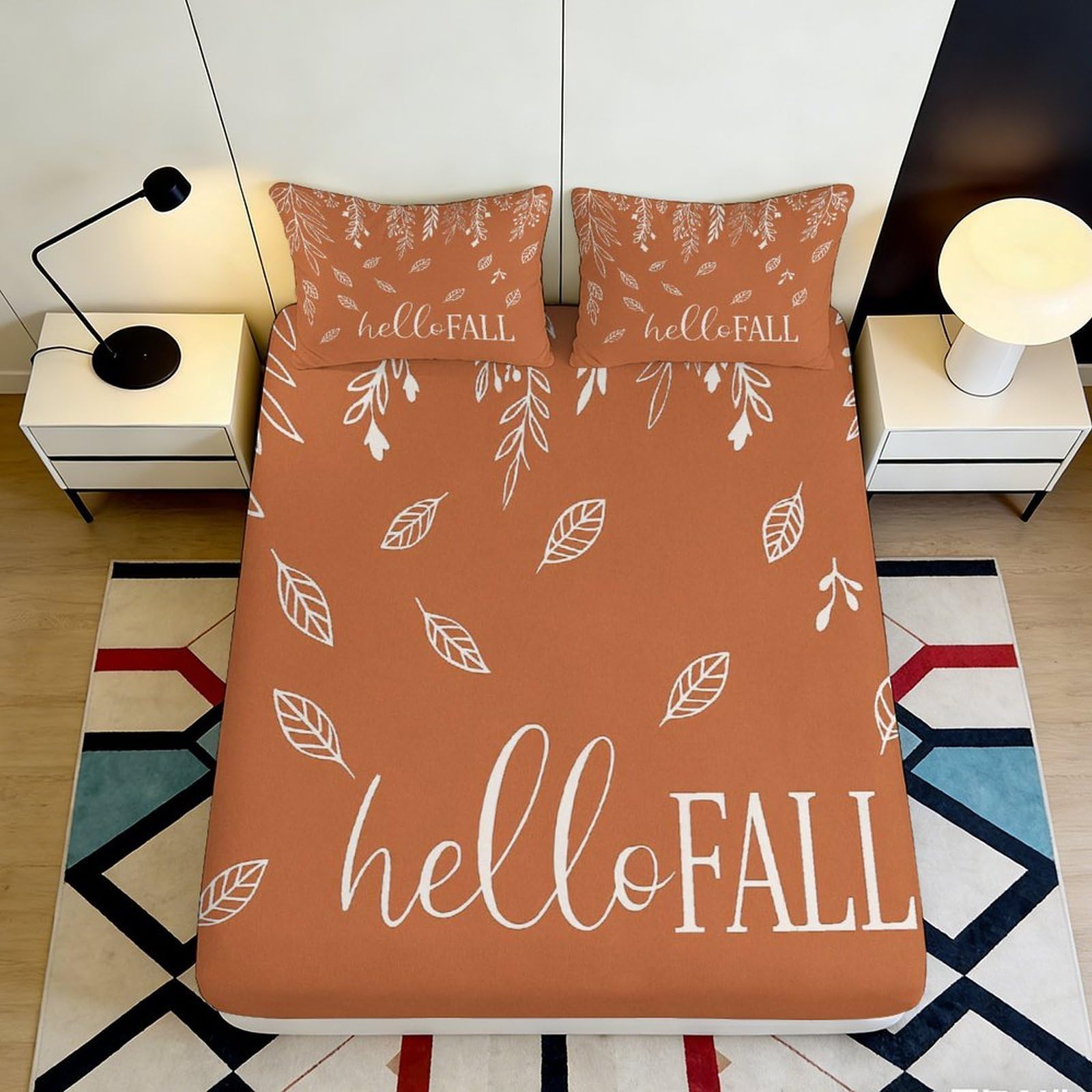 3D Printed Autumn Leaves Fitted Sheet Microfiber Deep Pocket Non-Slip Autumn Mattress Fitted Cover Washable for Bedroom 90x200x25cm 90x200x25cm