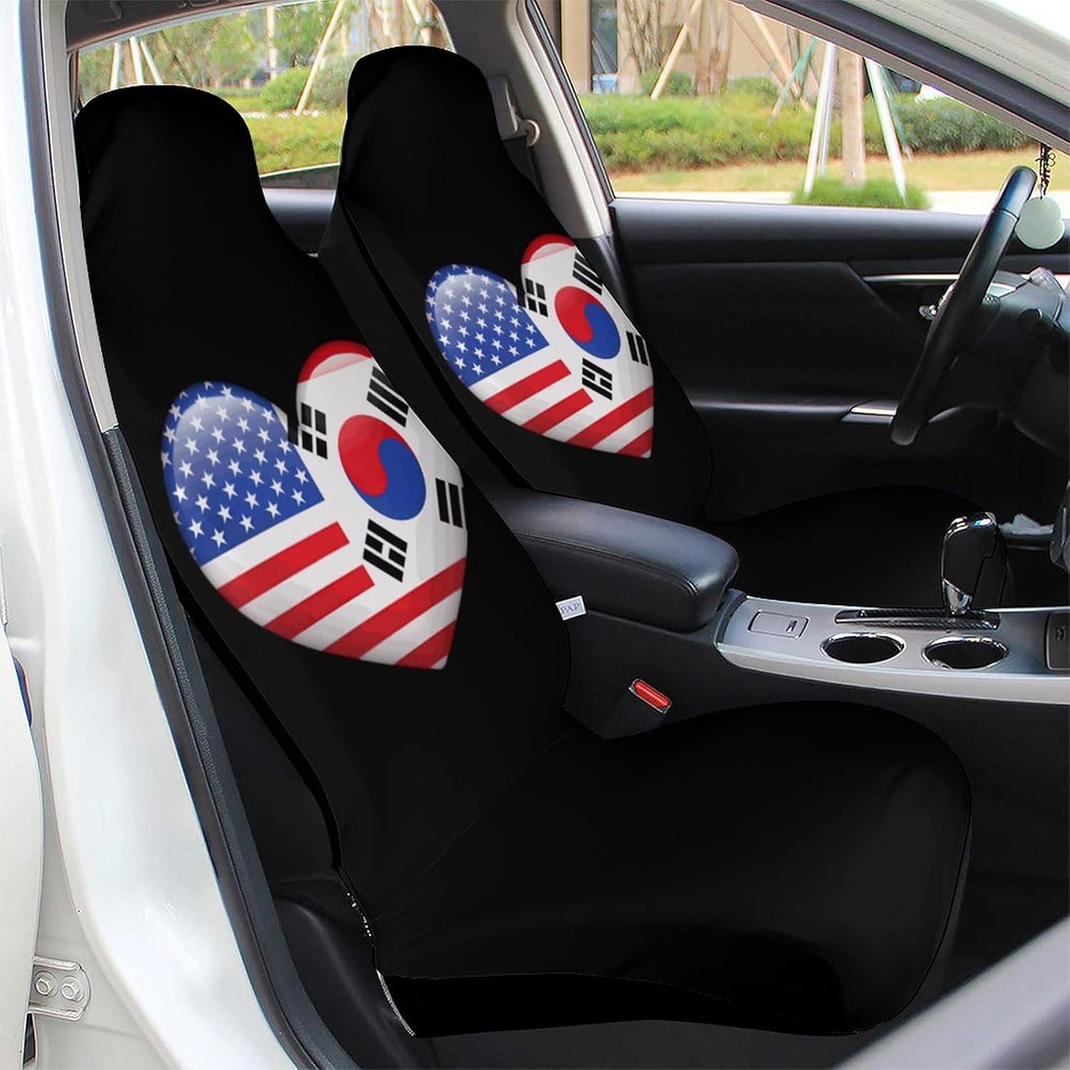 South Korea USA Flag Heart Car Seat Covers Automotive Seat Covers Car Seat Protector Auto Front Seats Protector for Most Cars 2PCS