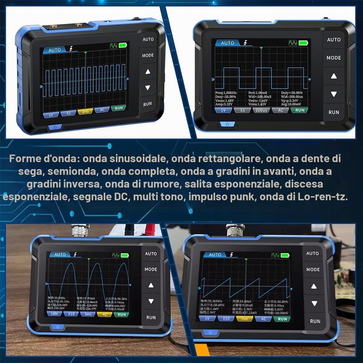 DollaTek Oscilloscopio portatile Oscilloscopio tablet 2 IN 1 multifunzione Mini generatore di segnale Oscilloscopio digitale 5MS/s Frequenza di campionamento Oscilloscopio 1M di larghezza di banda
