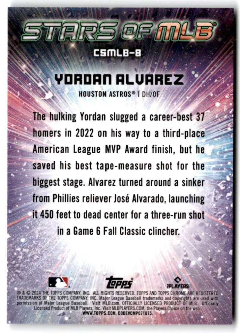Amazon.com: 2024 Topps Stars of MLB Chrome #CSMLB-8 YORDAN ALVAREZ