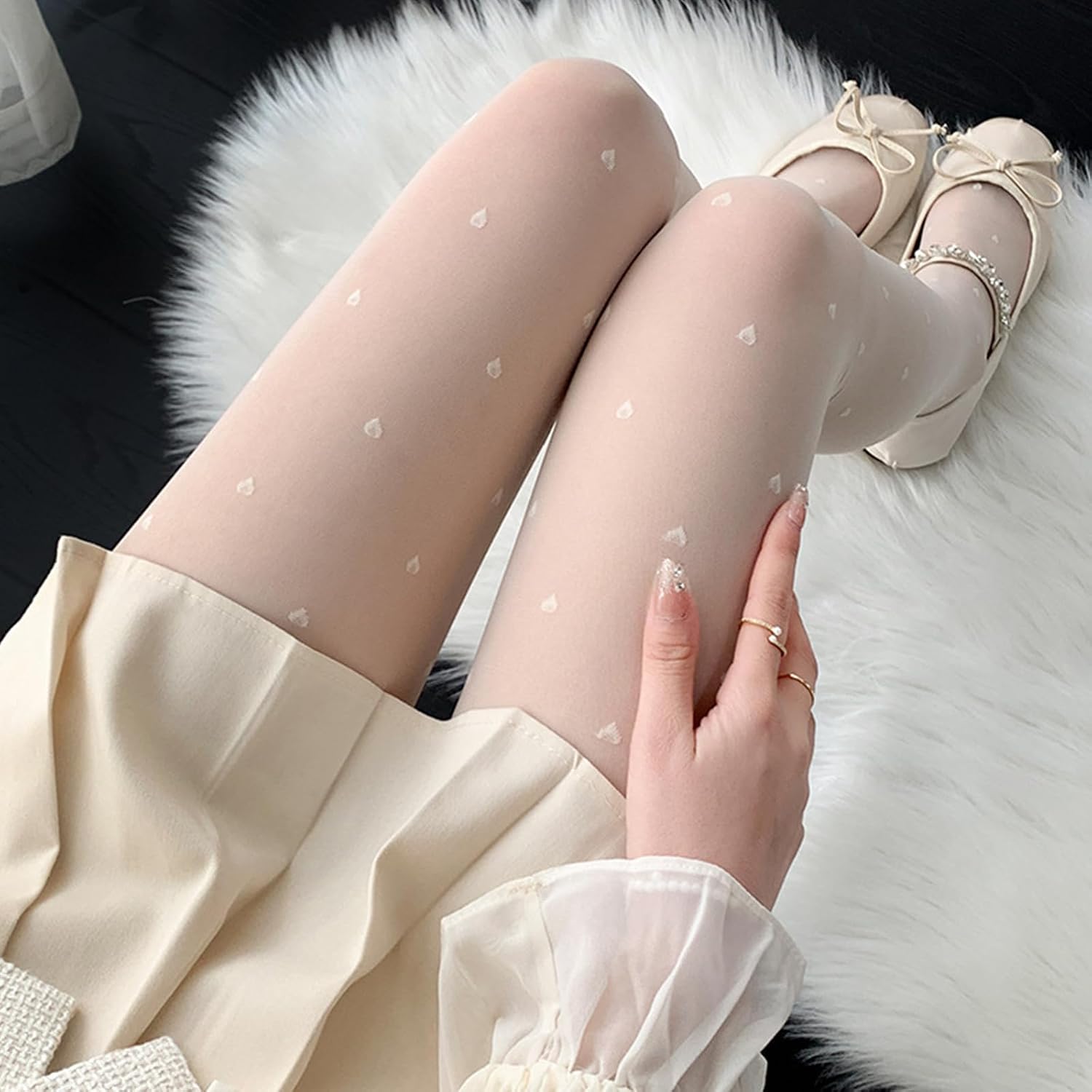 Women's High Waist Sheer Tights with Heart Polka Dot Designs Stretchable Patterned Pantyhose for Valentine's Day